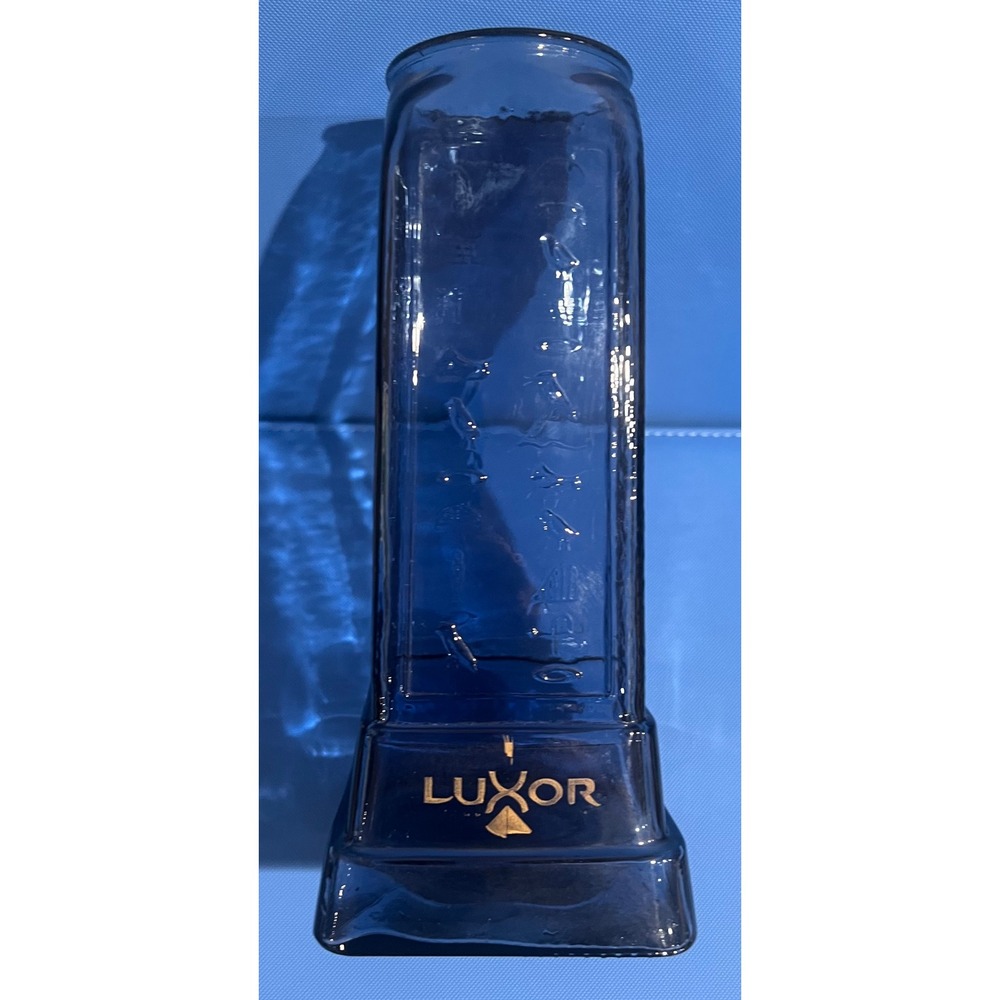 Vintage Luxor Cobalt Blue Glass Egyptian Hieroglyphic Decanter Vase Canada 9.5in